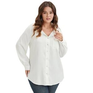 Bloomchic White Long Sleeve Collared Shirt Size 18/20